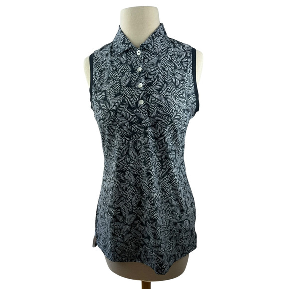 Peter Millar Banded Button Plaquet Palm Print Sleeveless Golf Polo Small *LOGO - Picture 2 of 11